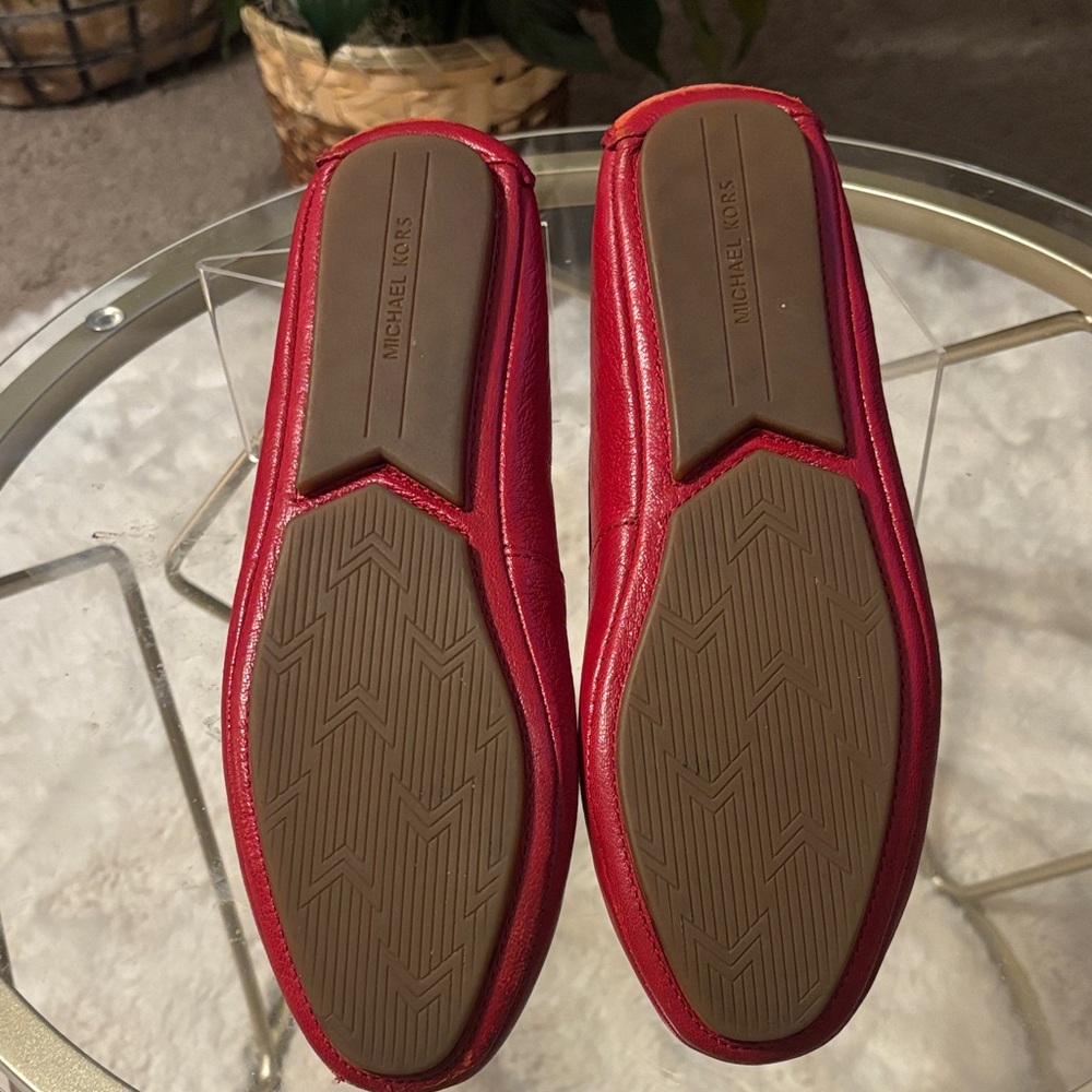 Michael Kors Red Leather Loafers with Gold Logo - Picture 3 of 9